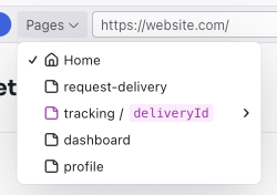 The Pages dropdown showing a list of routes